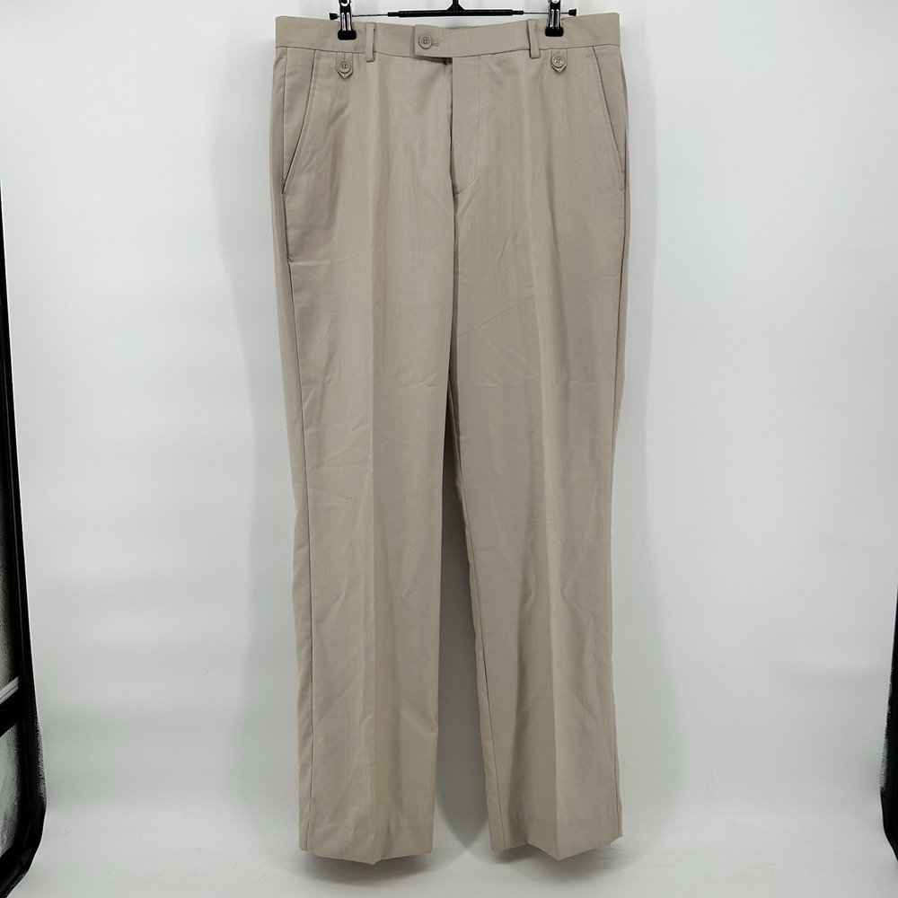 Eddie Domani Dress Pants Mens 34x32‎ Beige Pleated Slacks NWT